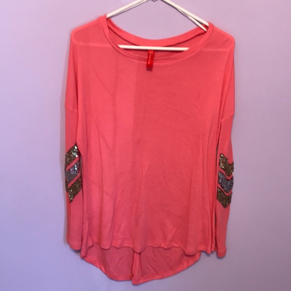 Fashionomics Tops - Pink Blouse with Sequence Sleeves